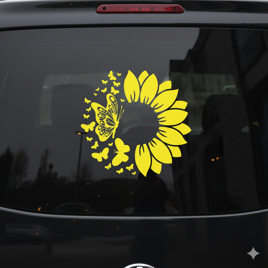 Sunflower Butterfly Decal 5×5" – Dreamer Nature Vinyl Sticker for Car or Laptop