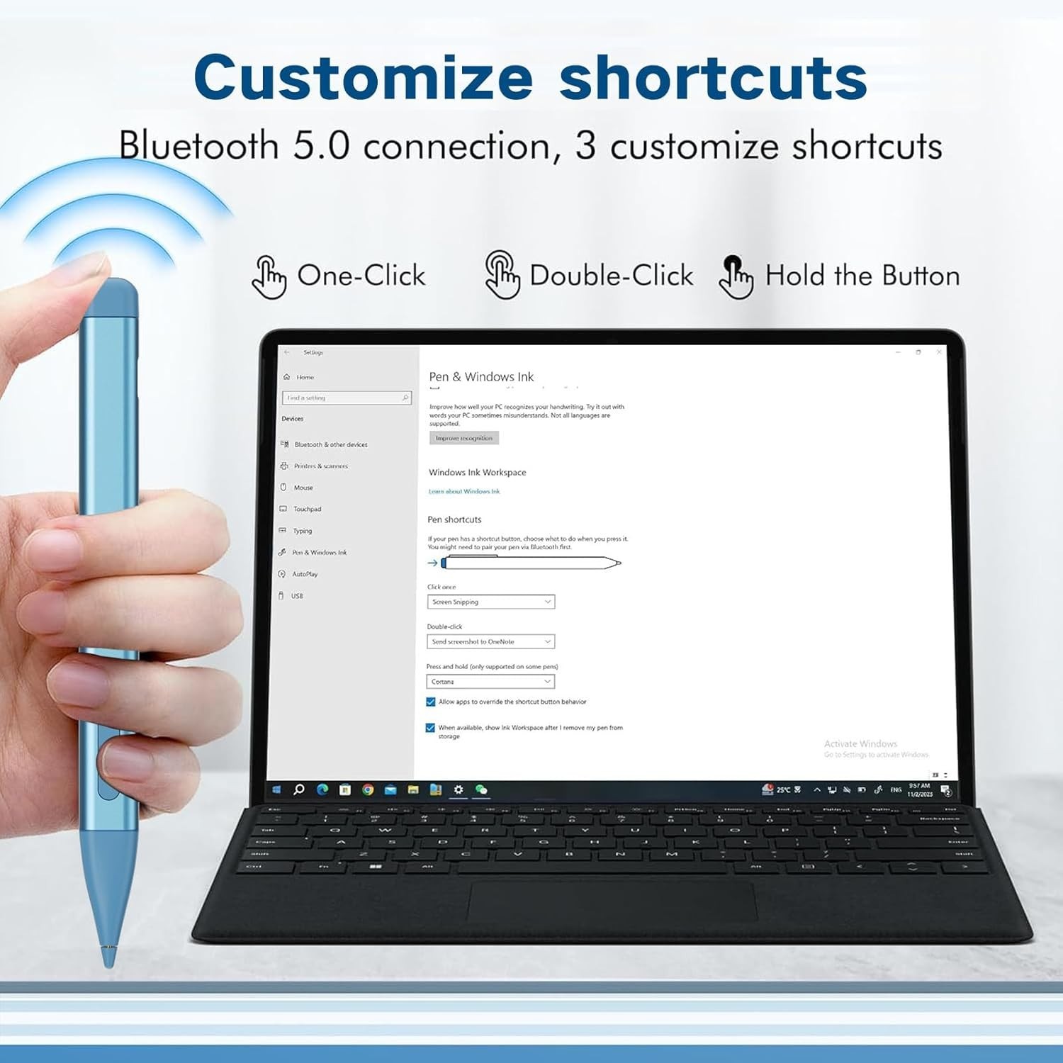 Slim Pen 2 for Microsoft Surface with 4096 Pressure, Eraser & Right-Click, Palm