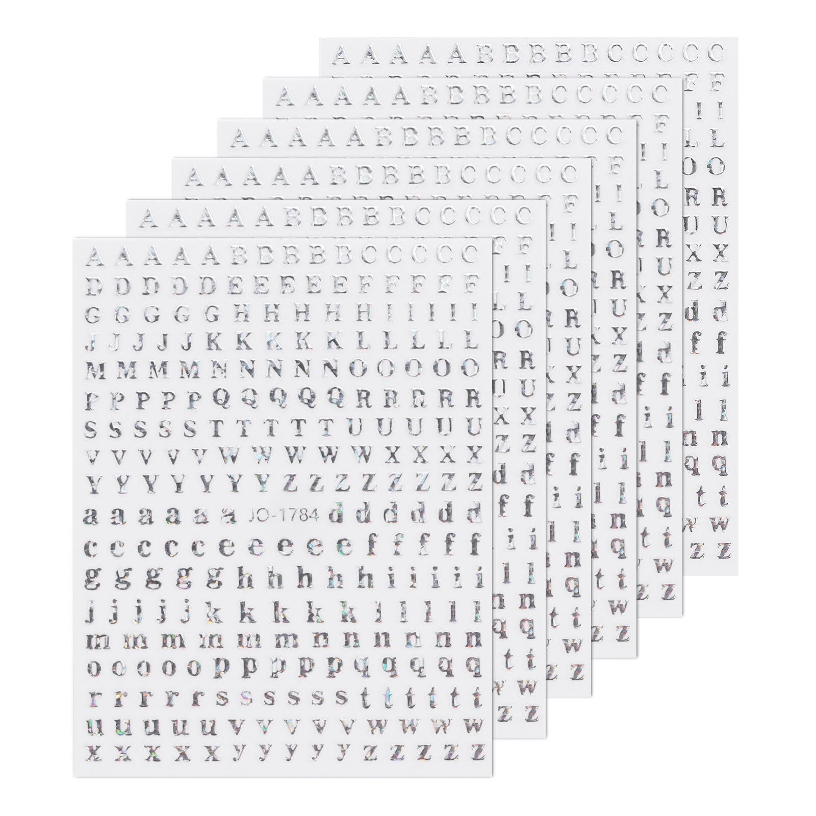 6 Sheets Letter Nail Stickers Self-Adhesive Alphabet Nail Stickers DIY Silver