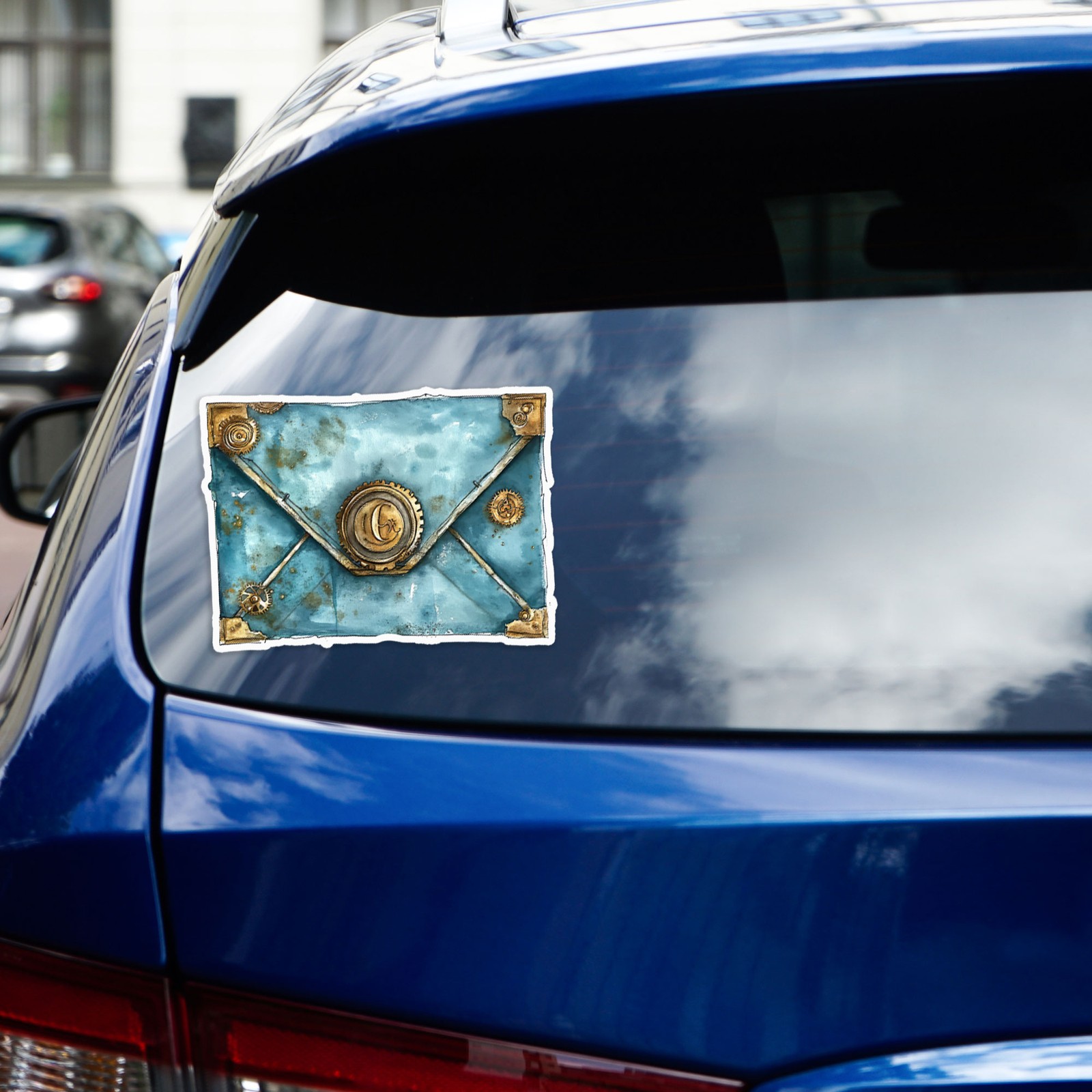 Teal Steampunk Envelope – Vinyl Decal Sticker – Car Window Laptop – #1162