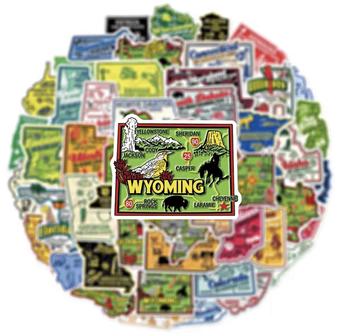 American State Style Stickers 51pc United States Of America States FREE SHIPPING
