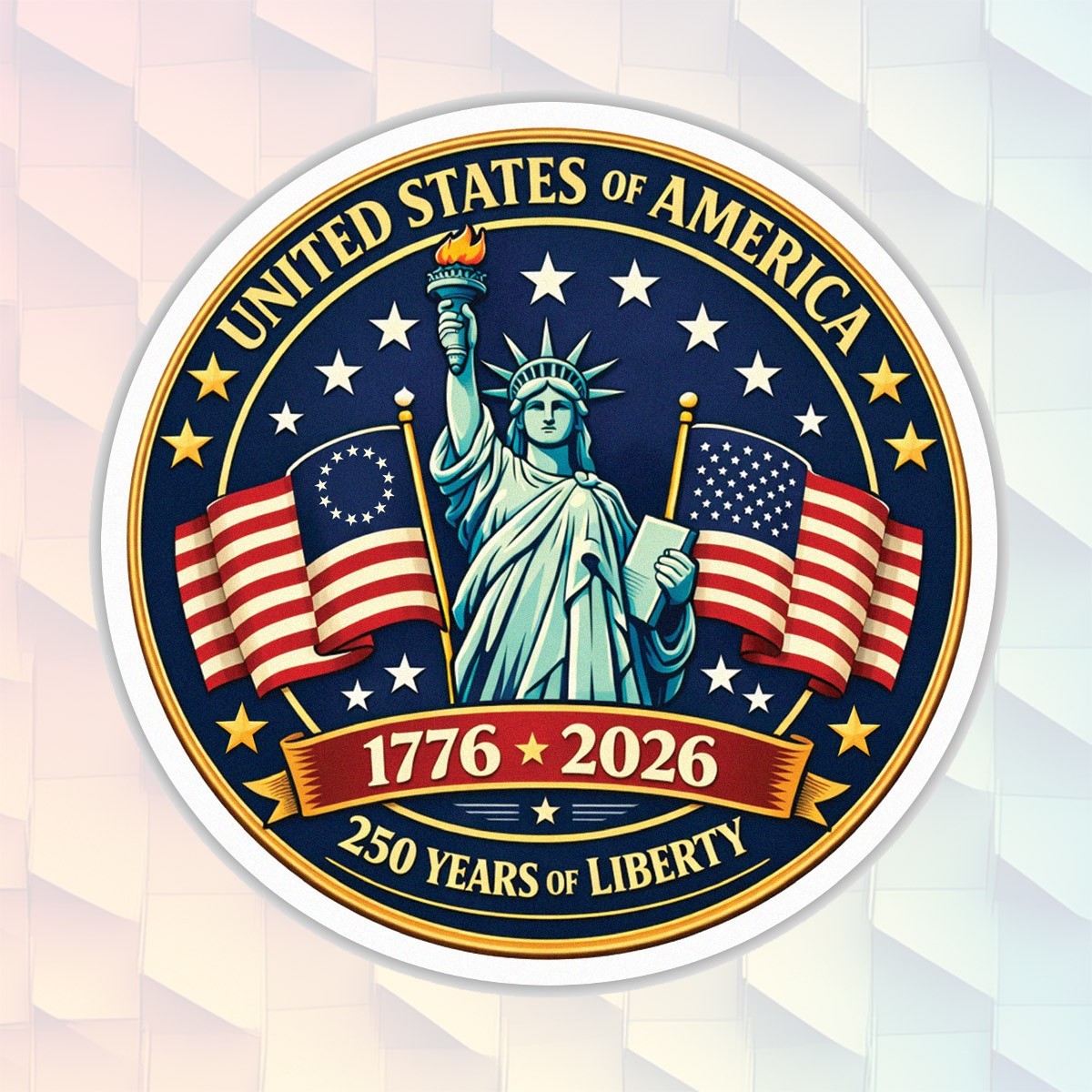 250th Anniversary Sticker, USA 1776–2026, 250 Years Of Liberty Sticker Size 4"