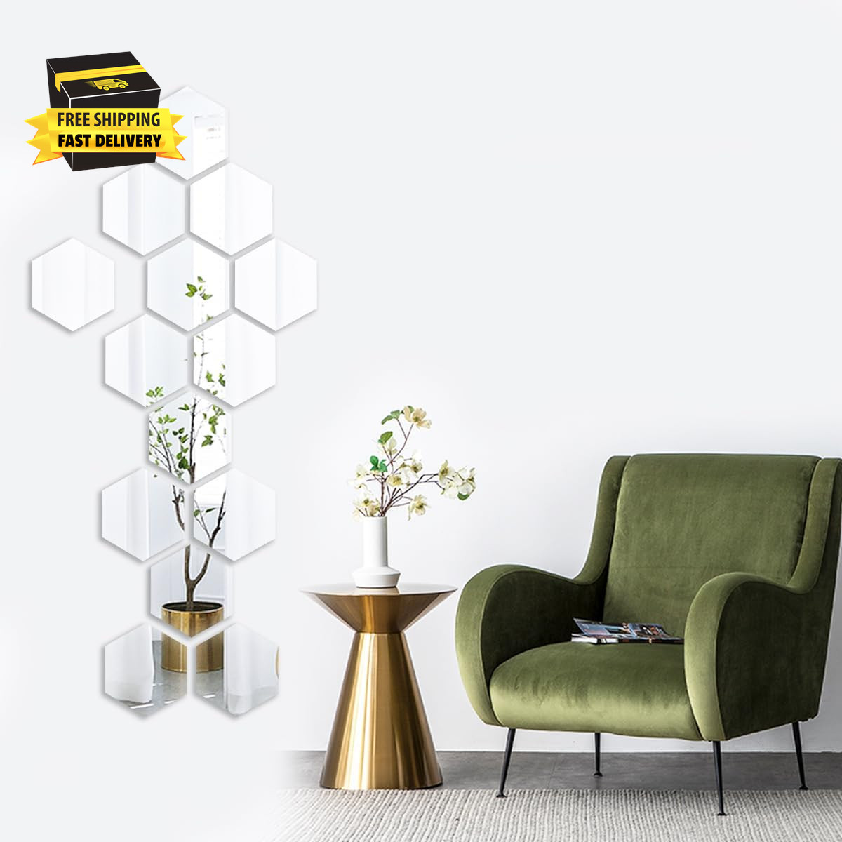 Mirror Wall Stickers – 12PCS Hexagon Art DIY Decorative Acrylic Sheet Plastic Ti