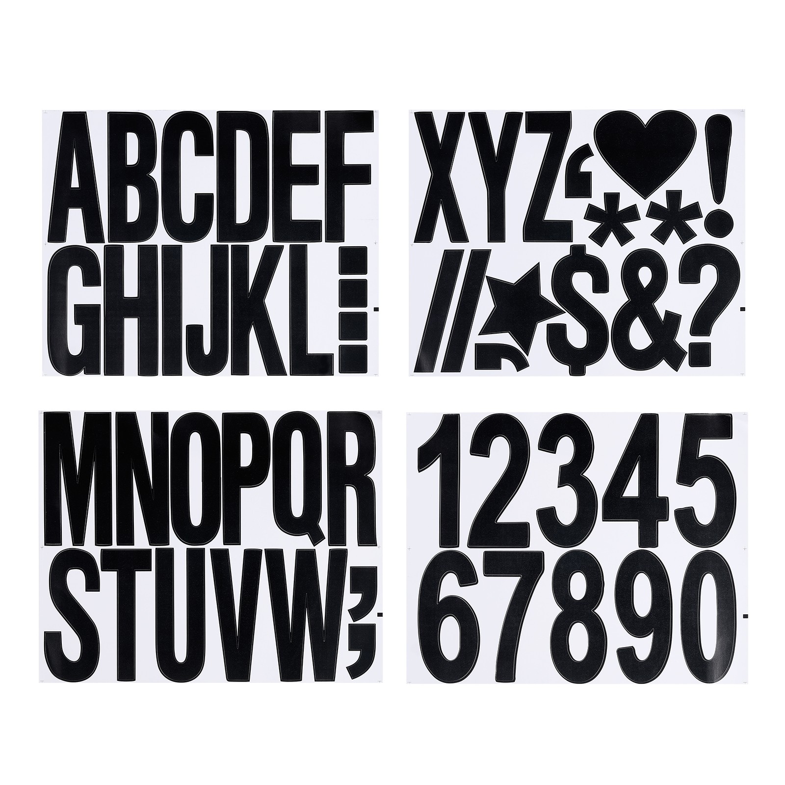 Letters Numbers Kit 4 Inch, 8 Sheet Self-Adhesive Alphabet Number Sticker, Black