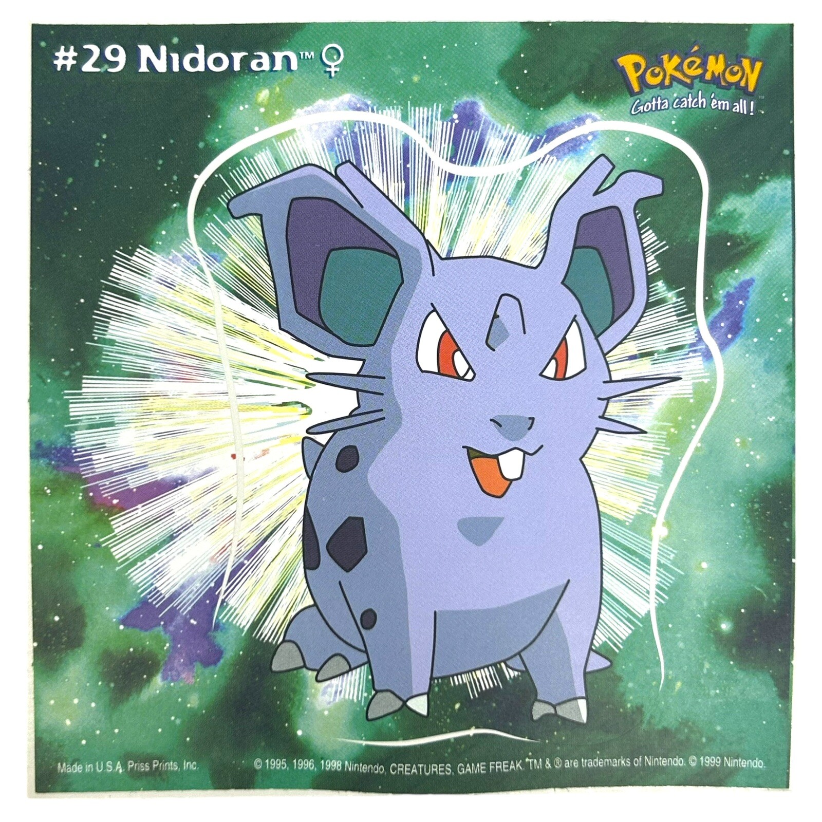 Pokemon Collect ’em Stick-Ups Nidoran #29 Large 4” Sticker Priss Prints