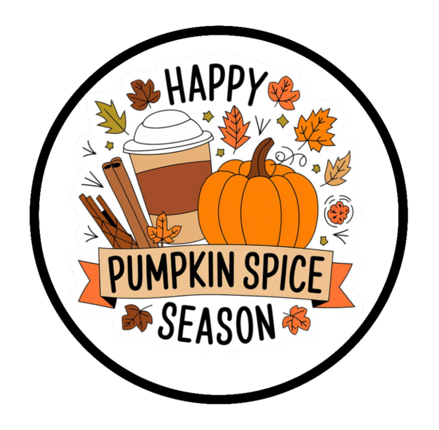 Fall – (Happy Pumpkin Spice) 4" Decal Sticker Decorations Bags Tins Jars Cups 25