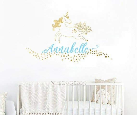 Unicorn Wall Decal, Custom Name Decal, Vinyl Wall Decal, Unicorn Decal ga116