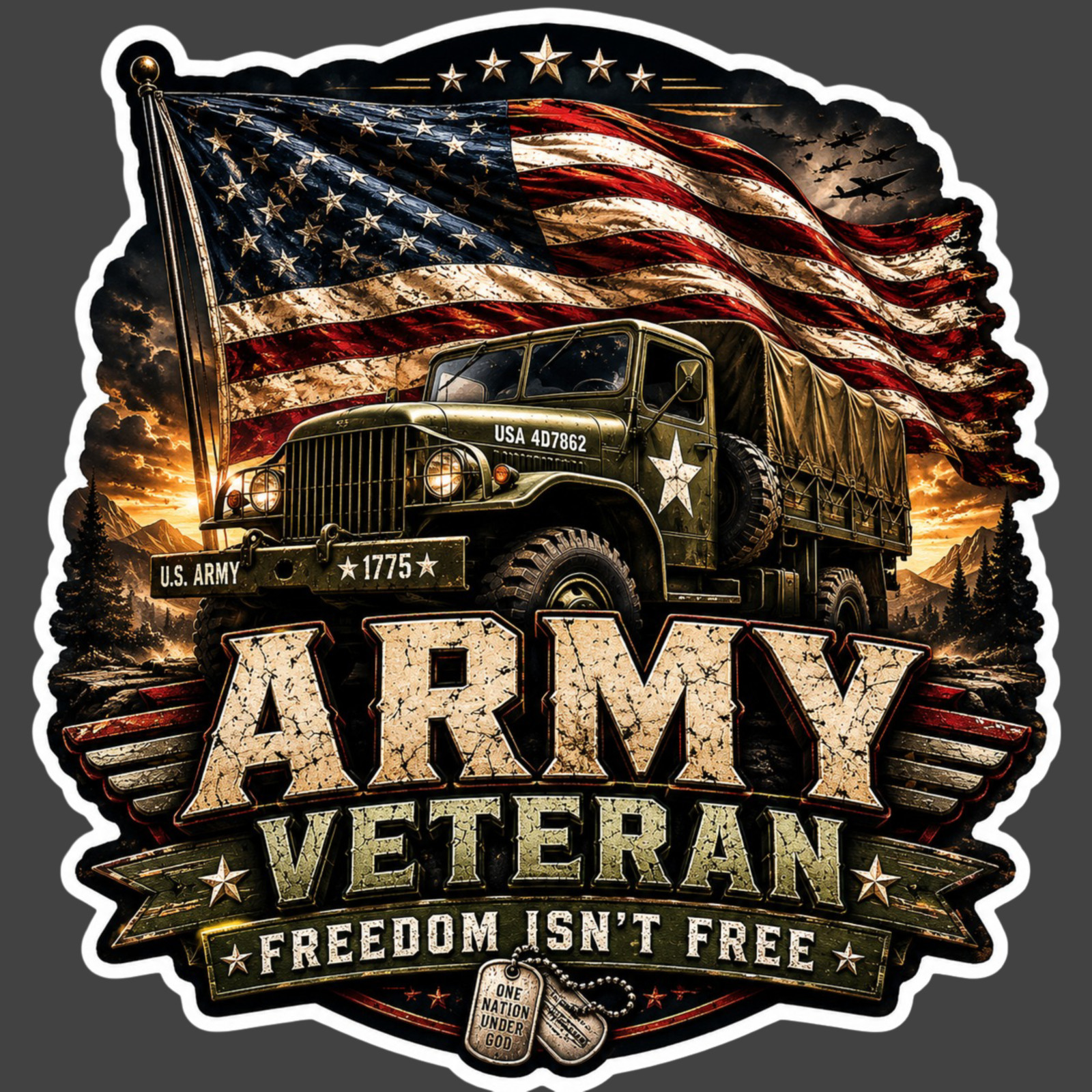 Army Veteran Sticker Vinyl Decal Freedom Isn't Free Vintage Army Truck USA