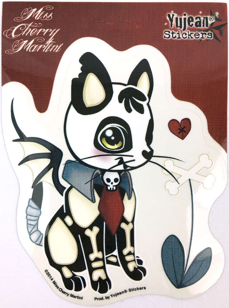 Dead Kitty Miss Cherry Martini Skeleton Vampire Cat Die-Cut Decal Sticker New