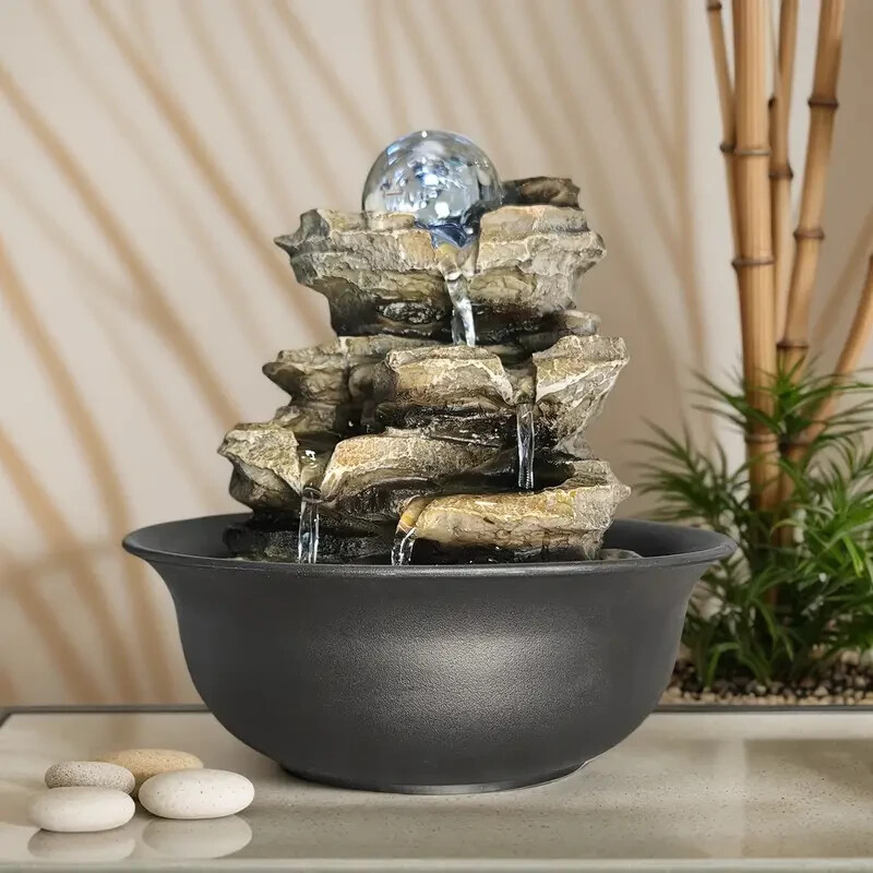 Resin Fountain Indoor Waterfall Fountains LED Light Realistic Rock Design Gift