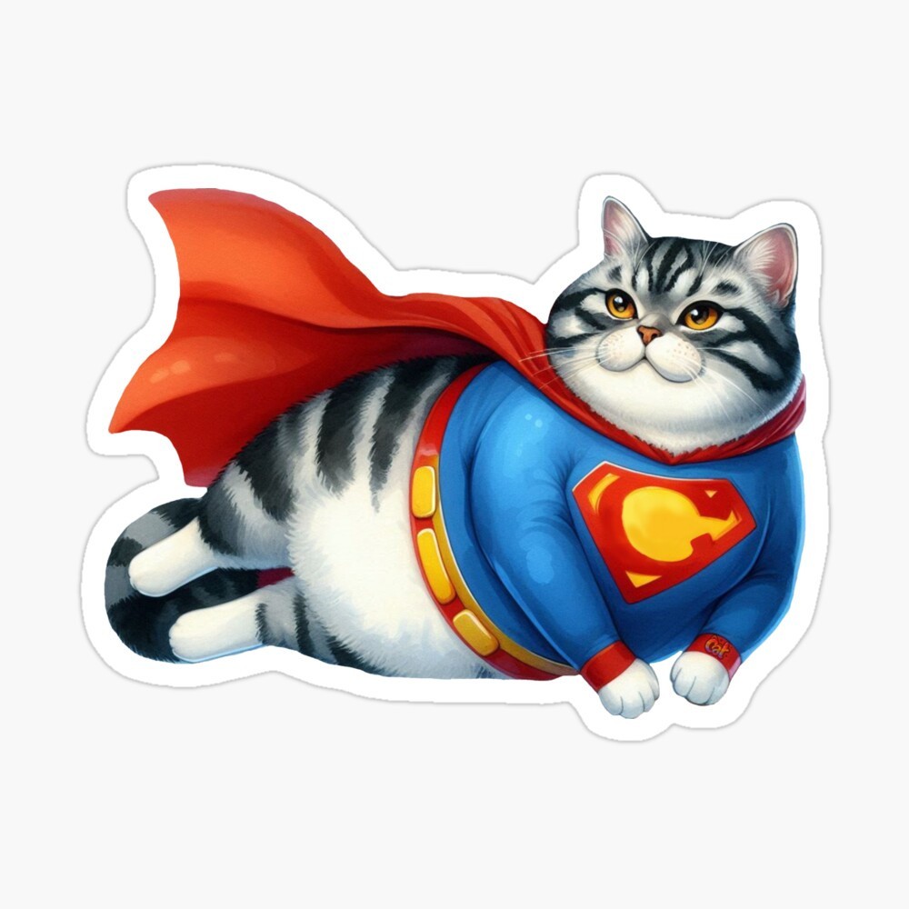 Action Cat – Man of Steal-Your-Food Sticker by C Autumn Trapp Art 3" x 3"