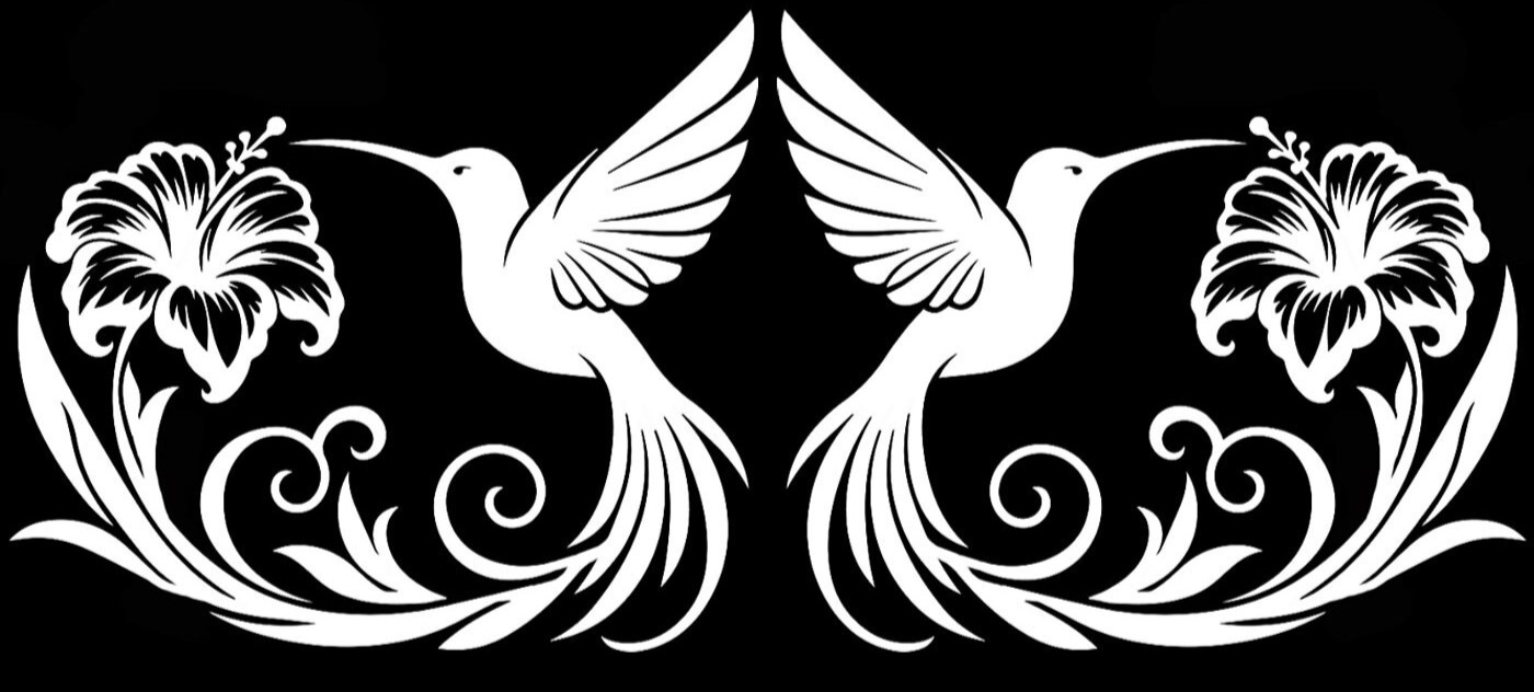 Hummingbird with Hibiscus Two Pack 5" White or Black Vinyl Decals Car Window