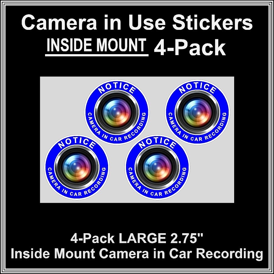 Camera in Car Recording Video 4-Pack INSIDE MOUNT Decals Blue White 2.75"