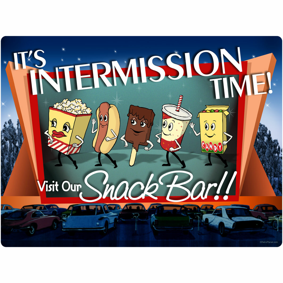 Drive-In Intermission Snacks Wall Decal Classic Movie Theater Decor