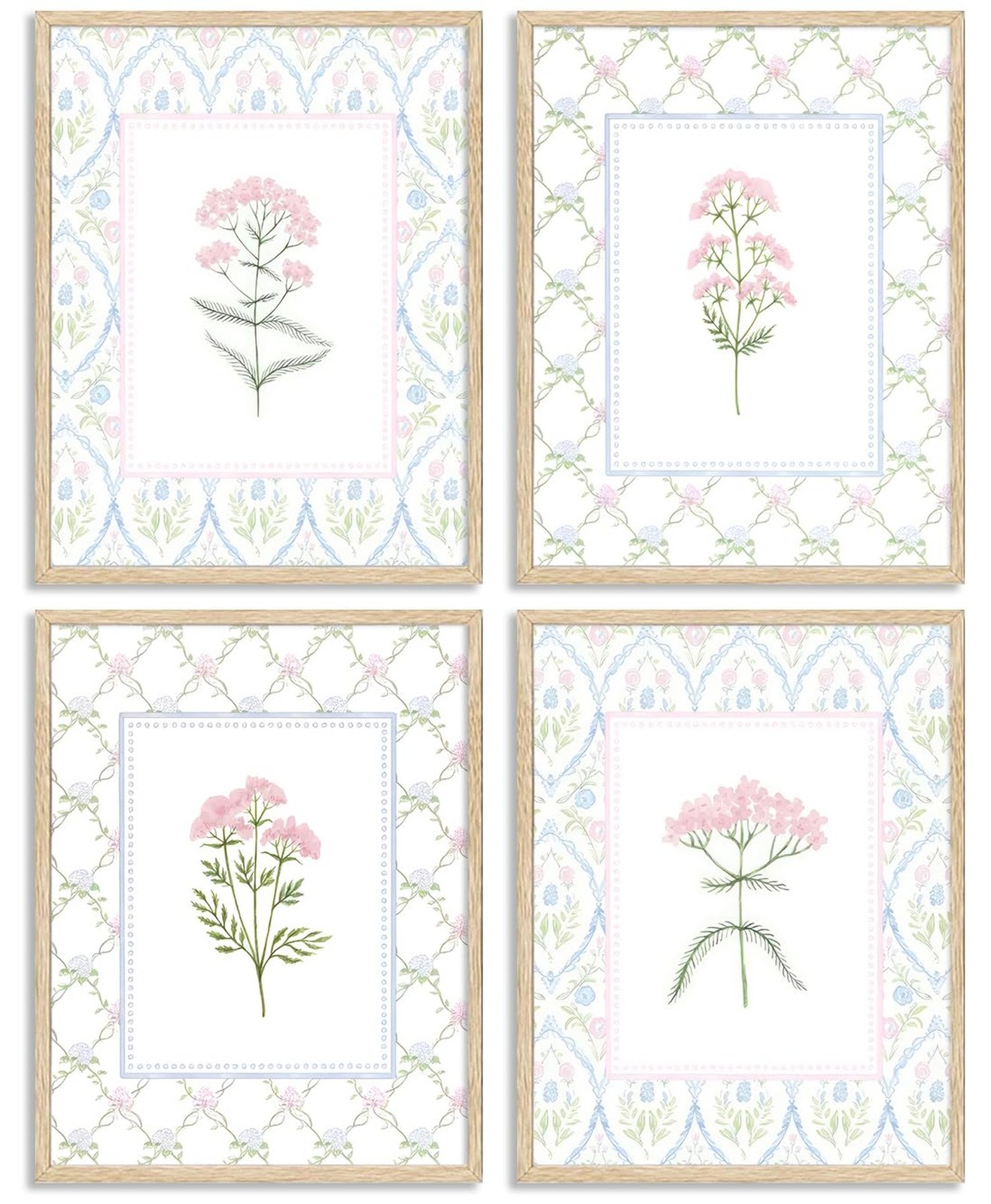 Pink Blue Floral Nursery Wall Art Watercolor Wildflower Pictures Wall Decor S…