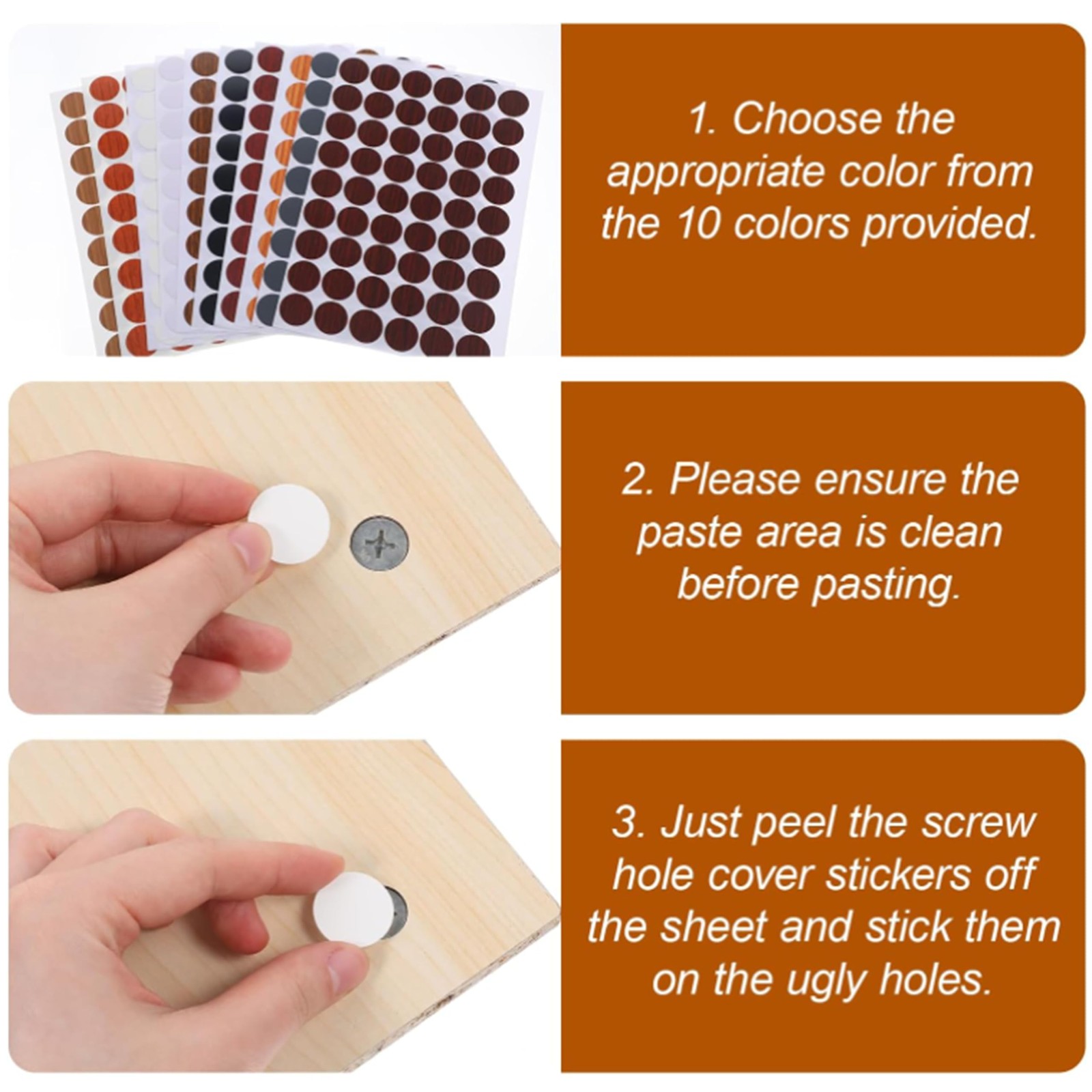 540 PCS Adhesive Screw Hole Cover Stickers Wood Grain Furniture Stickers 10 C