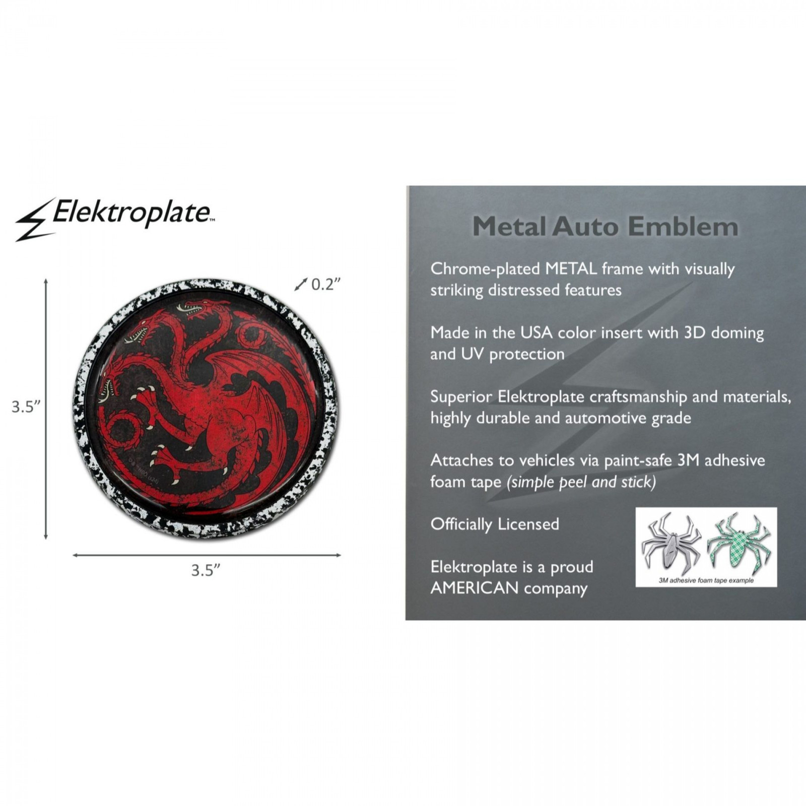 Game of Thrones House Targaryen Distressed Chrome Metal Car Emblem Multi-Color