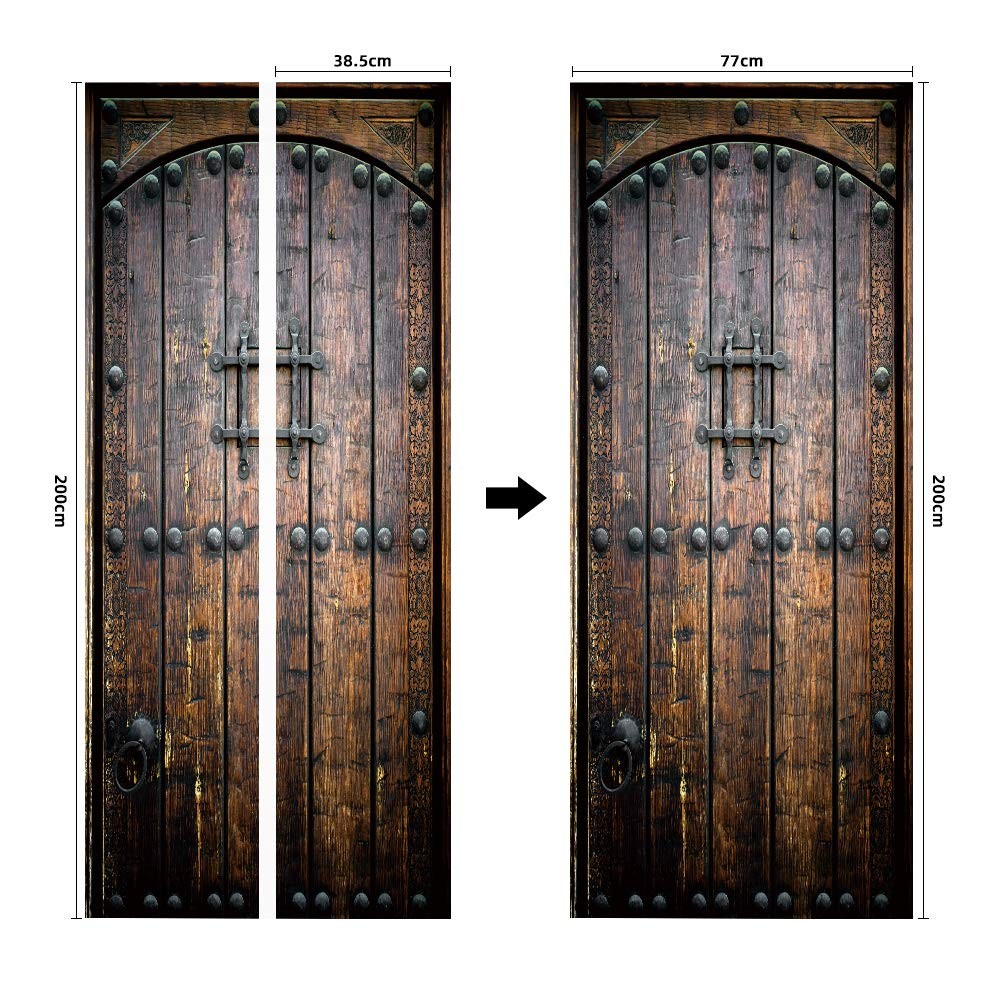 COLORSPRING 3D Dark Wood Door Decal Stickers Peel and Stick, Door Mural Cover…