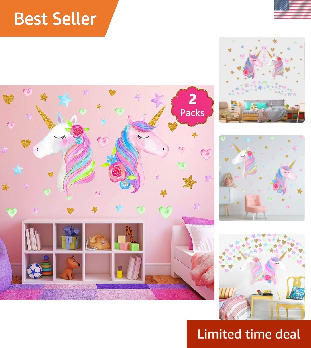 Unicorn Wall Decal,Large Size Unicorn Wall Sticker Decor for Gilrs Kids Bedro…