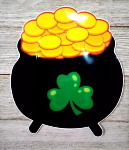 shamrock St patricks wall safe sticker clover pot of gold 8.5 inch