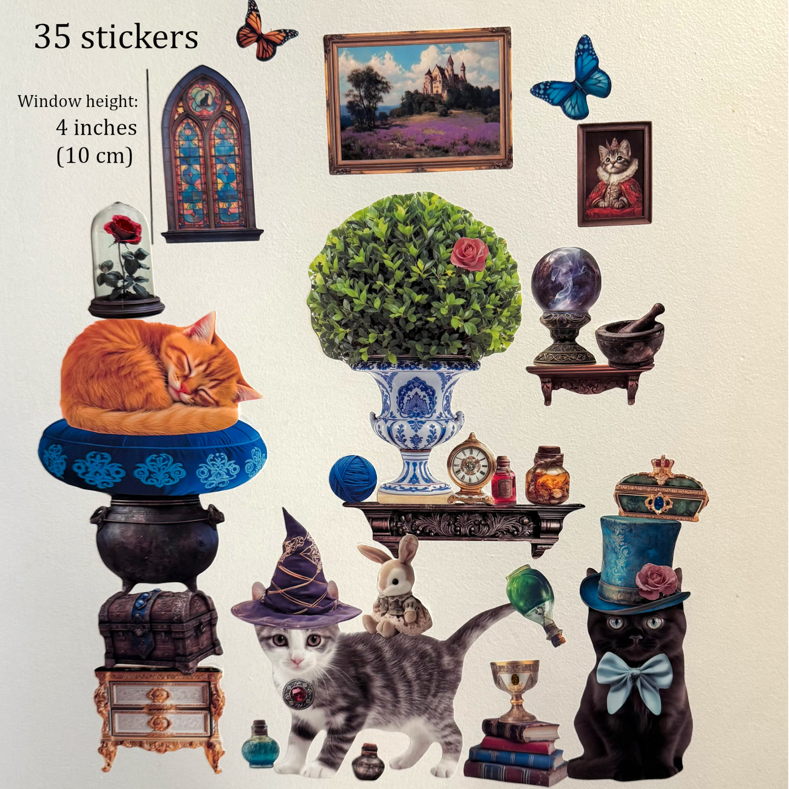Fantasy Kitten Wall Decal Stickers, v4 Standard Set, EZ Peel & Restick, No-Rip