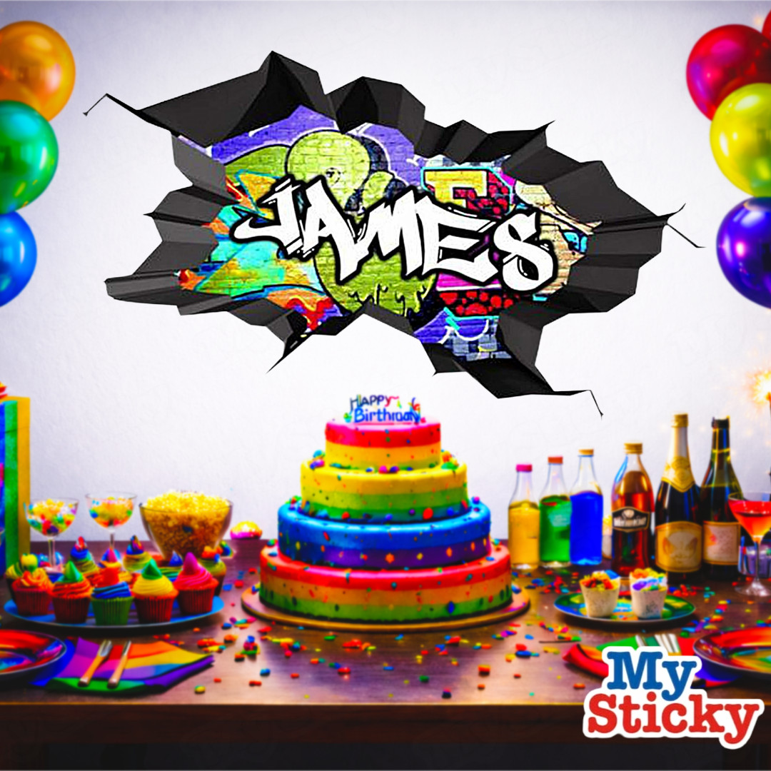 Custom Graffiti Name Wall Decal 3D Breakthrough Gamer Room Street Art Sticker