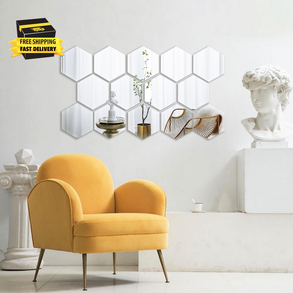Mirror Wall Stickers – 12PCS Hexagon Art DIY Decorative Acrylic Sheet Plastic Ti