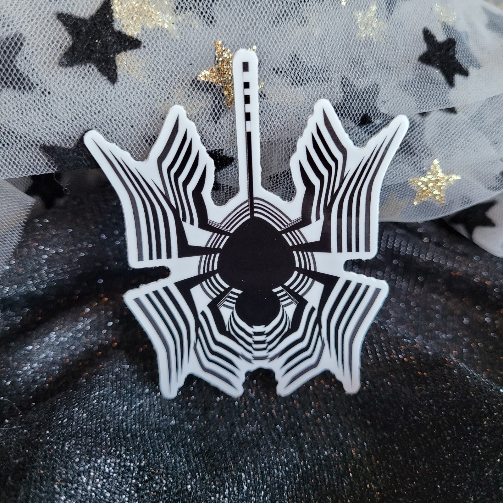STKR070 Cute SPIDER Black & White Sticker Psychedelic Halloween Web Webs Spooky