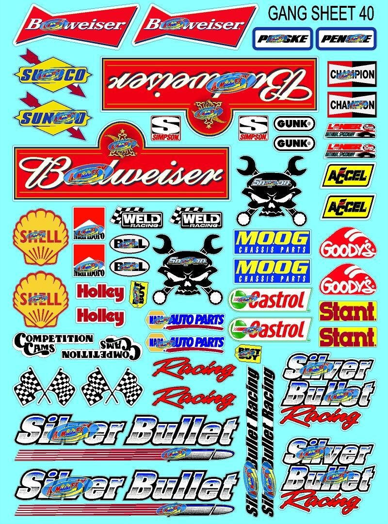 WHITE Vinyl Sticker Sheet 40-R/C MODEL Decal fits 1/10-1/16 Scale MOPARSRACING