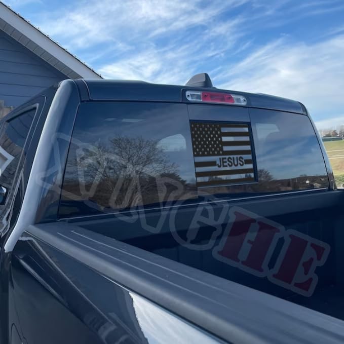 "20192026 Chevy Silverado GMC Sierra Rear Window Jesus American Flag Decals"