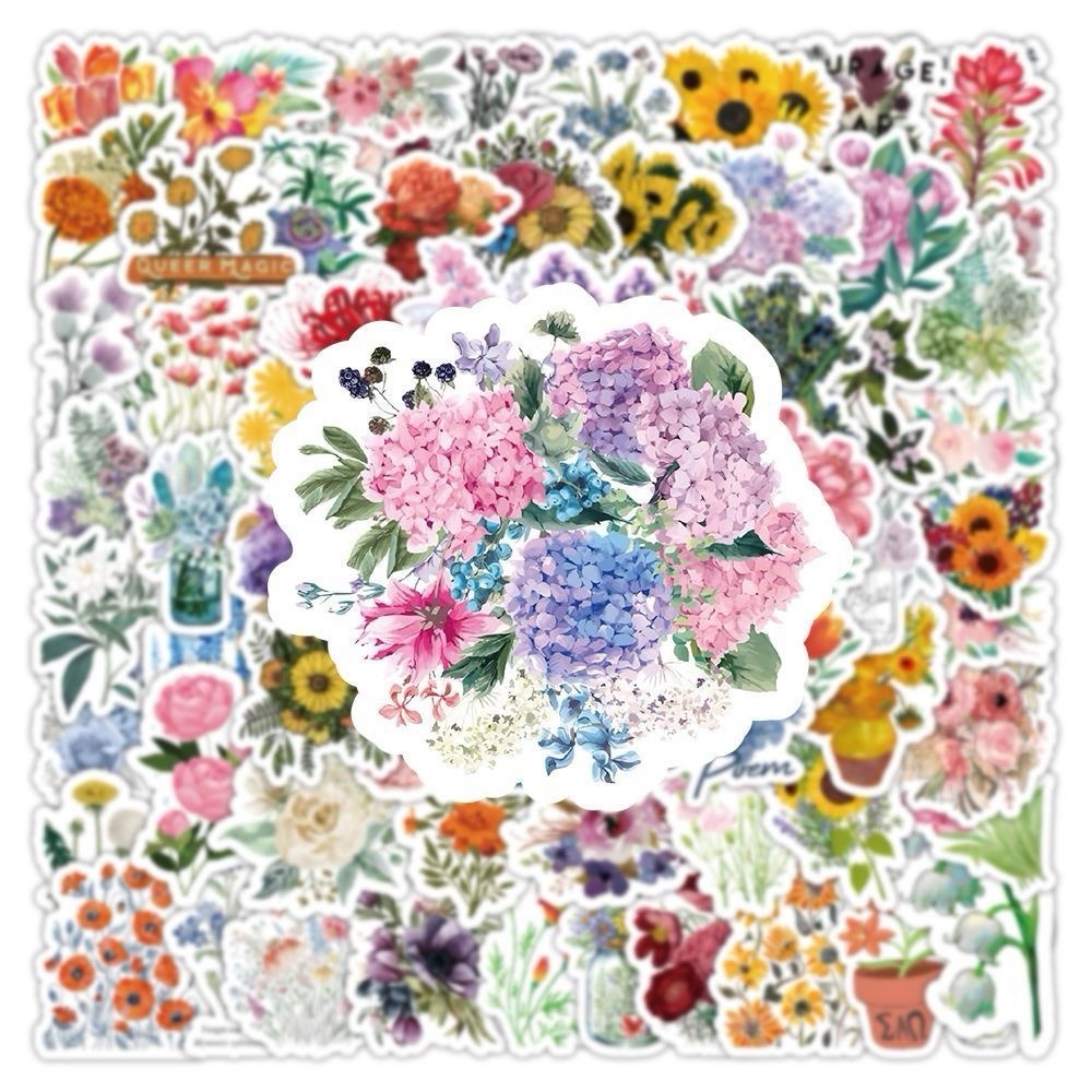 50PCS Cute Floral Flower Stickers Aesthetic Waterproof Vinyl Decal