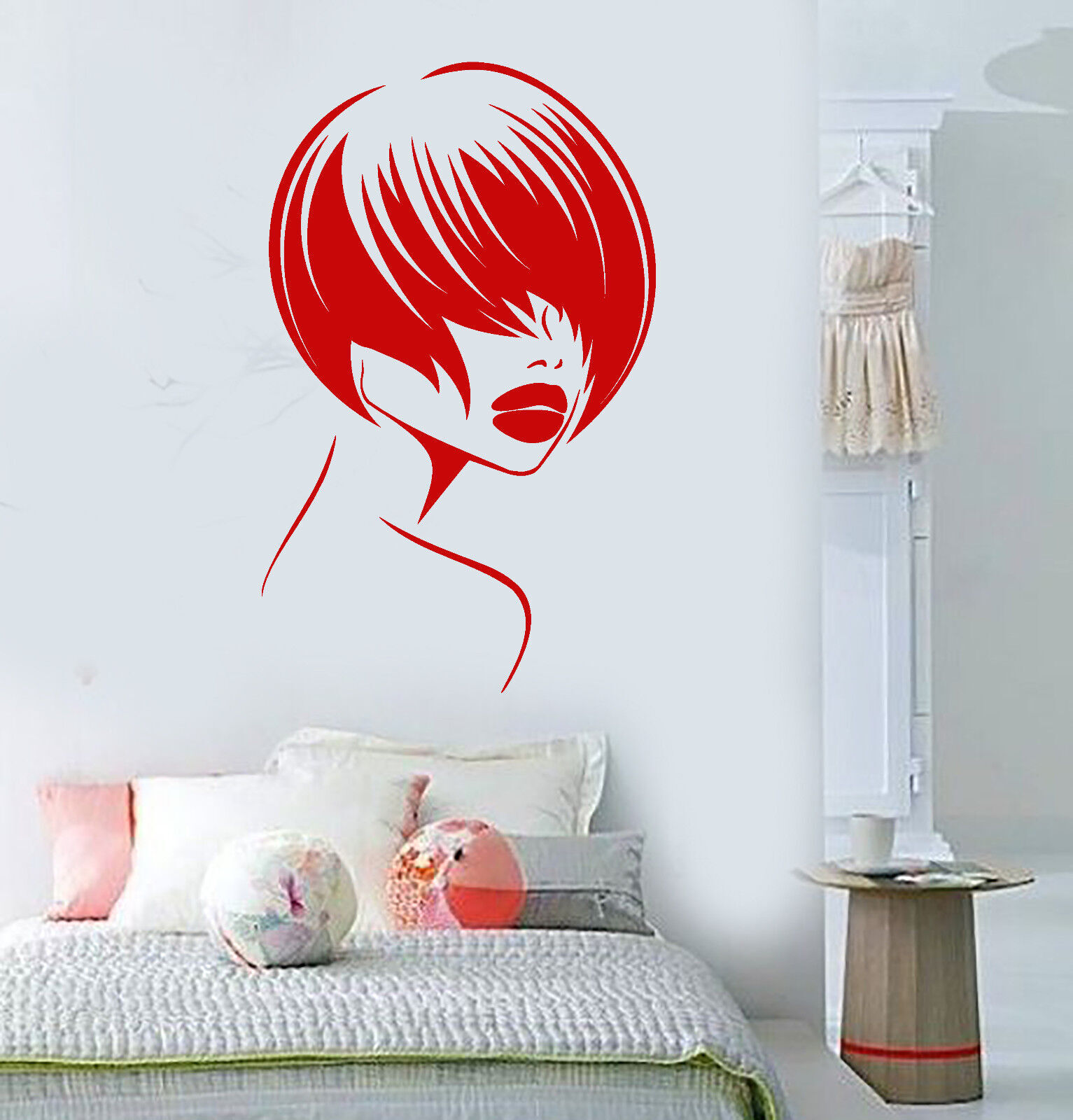 Vinyl Wall Decal Beautiful Face Girl Hairstyle Model Lips Stickers (2243ig)