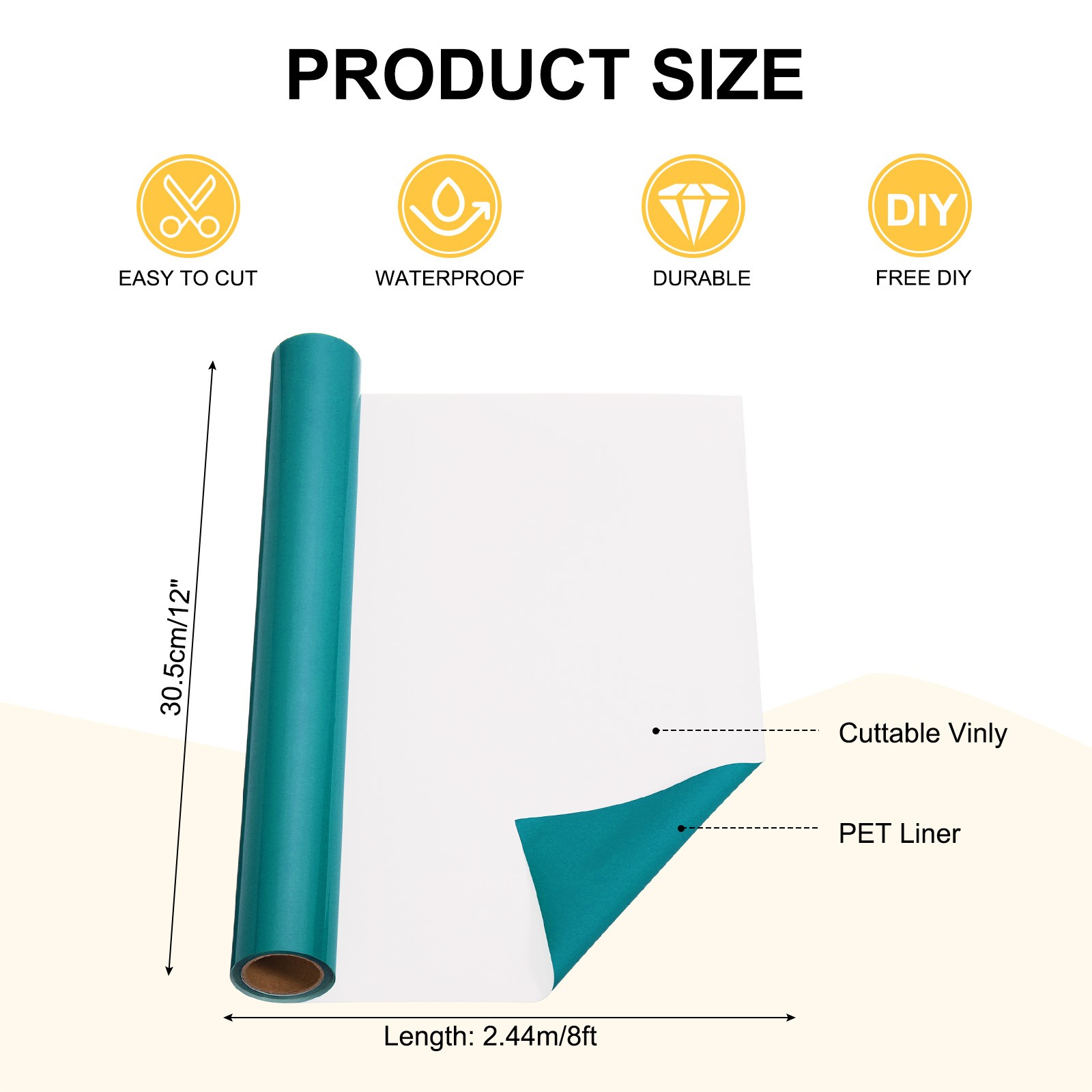 For Light Blue Permanent Vinyl, Roll 12 Inch x 8 Feet