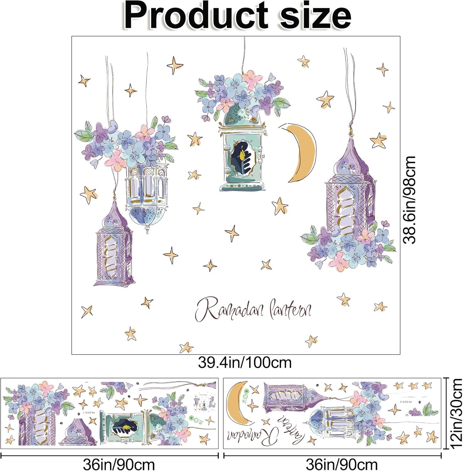 2 Sheets Dream Purple Pendant Wall Decals Flowers & Hanging Lamp Stickers
