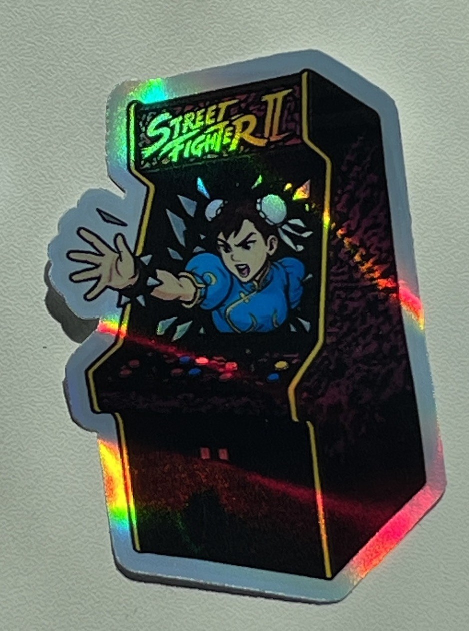 Retro Street Fighters arcade machine Chun-Li 3inch Holographic Sticker