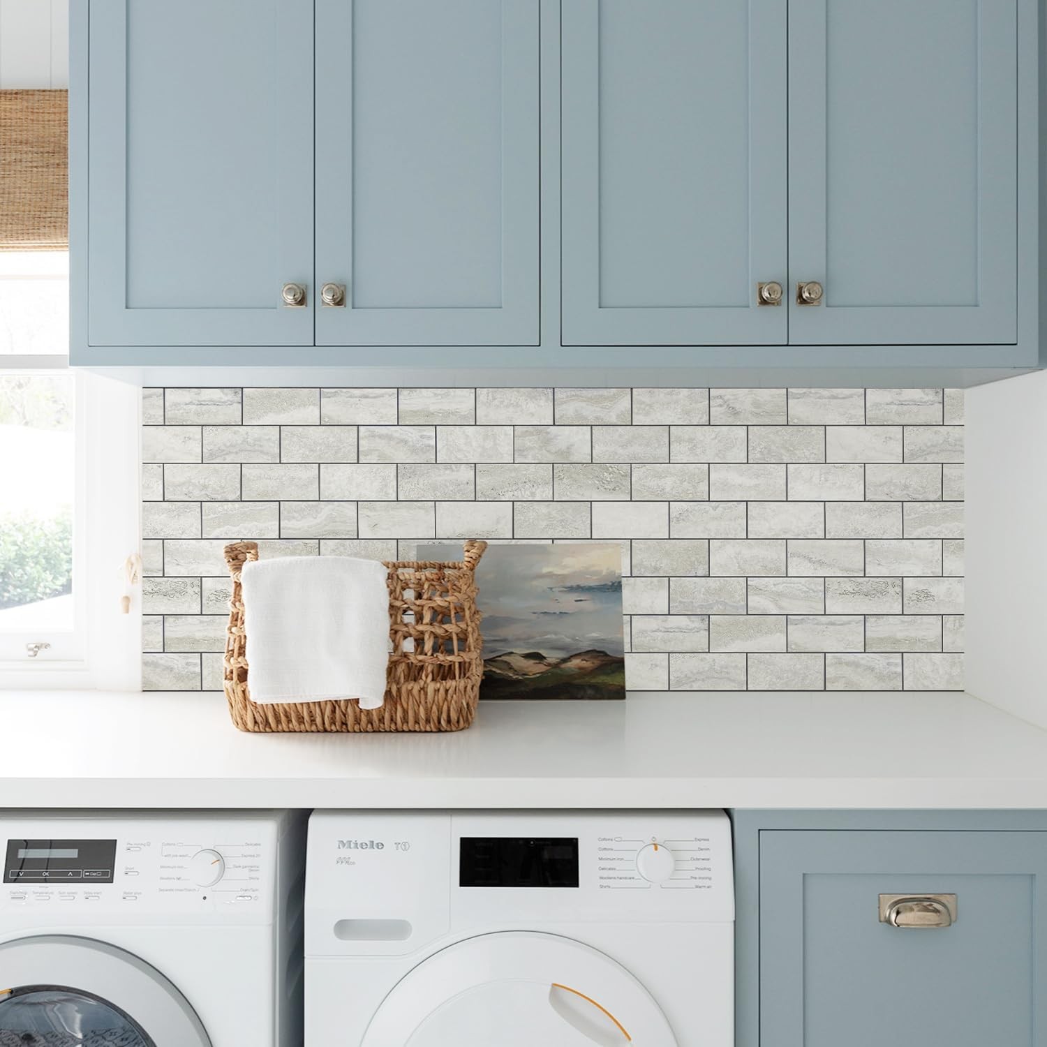 STICKGOO 10-Sheet Subway Tile 11.58×11.35×0.16 inch, Beige Mixed Light Grey