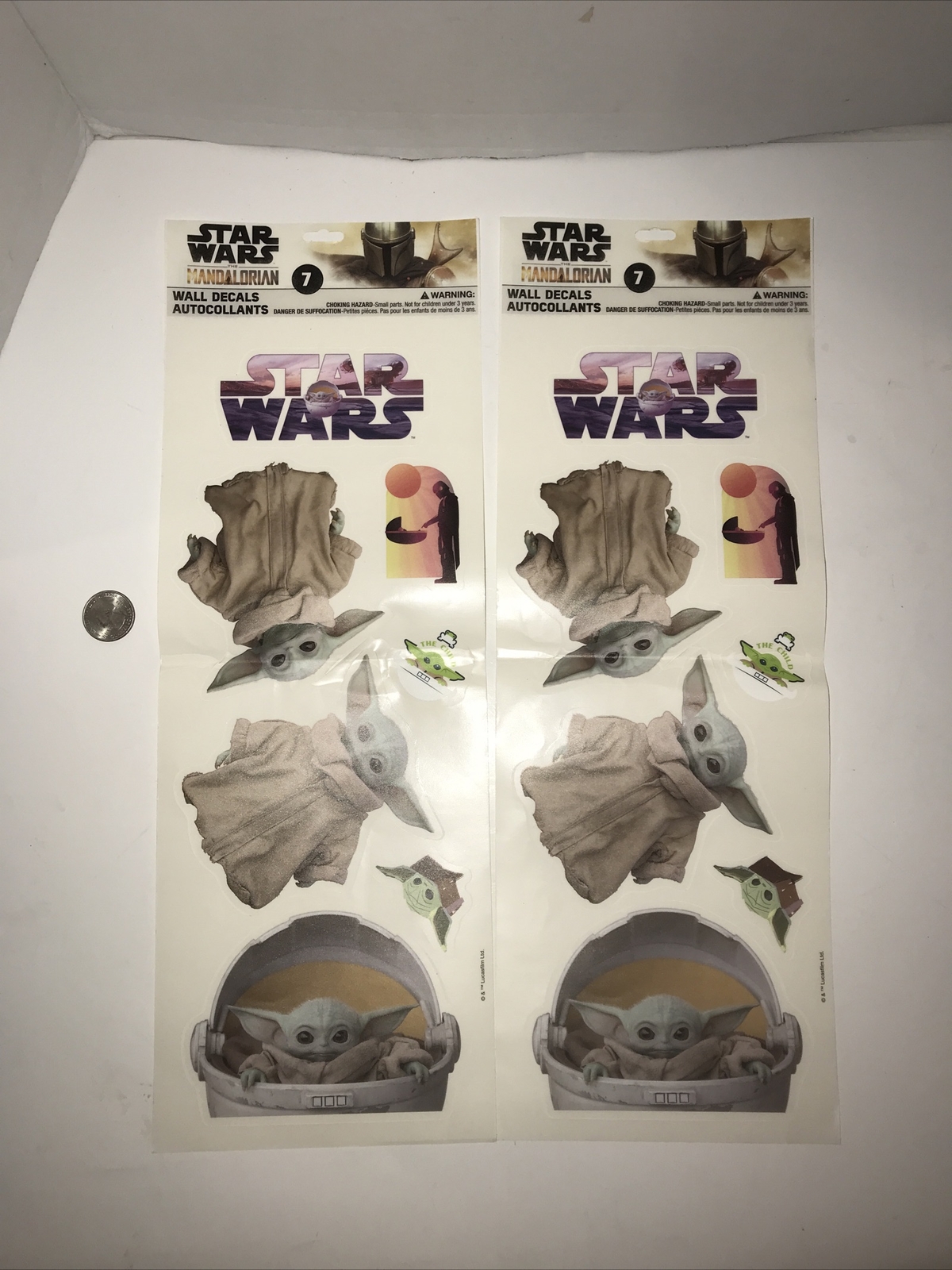 Star Wars The Mandalorian Baby Yoda Wall Decals Reusable Removable Set Of 7 X 2