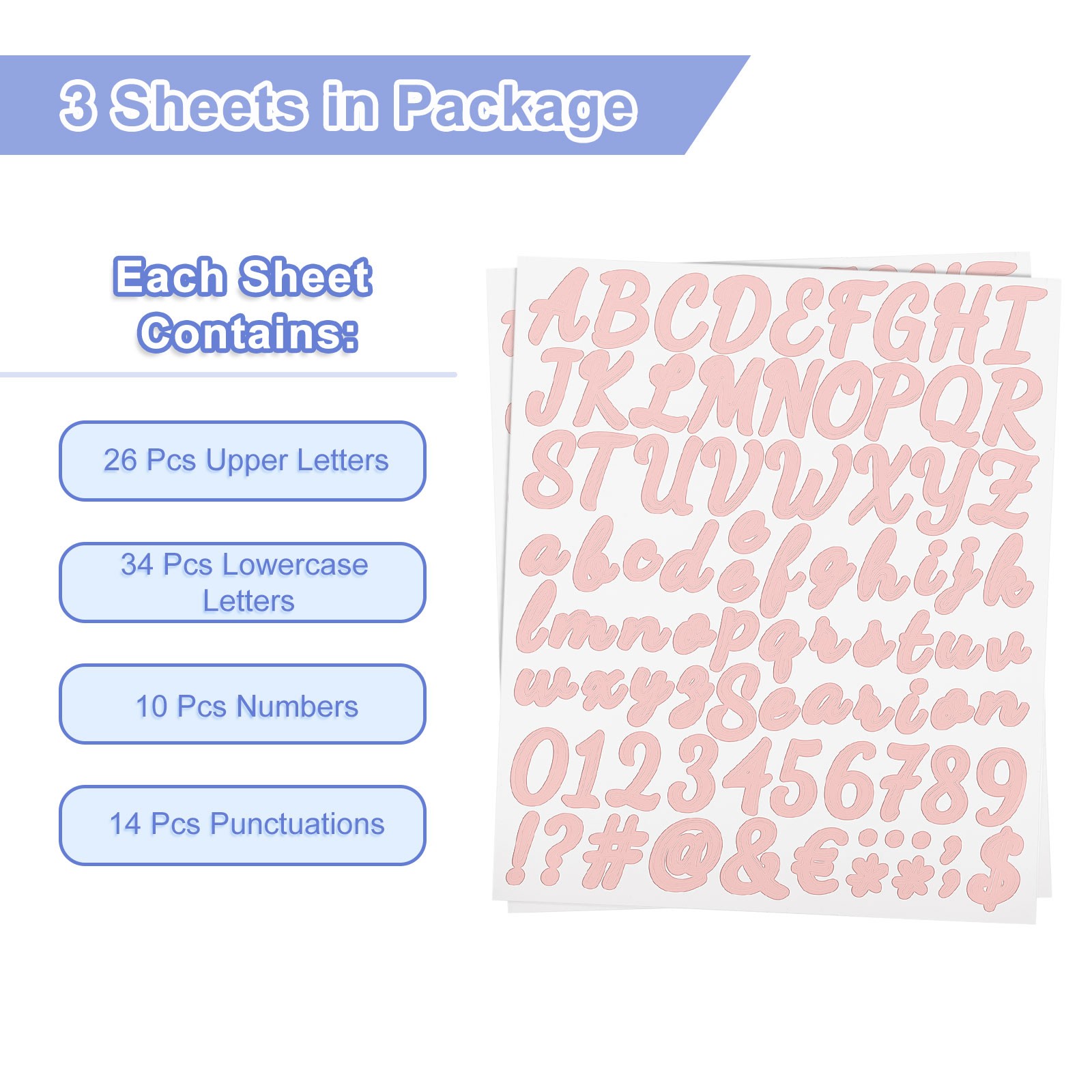 Vinyl Stickers Self Adhesive for Letters and Numbers, 252 Pieces, Pink, 25mm