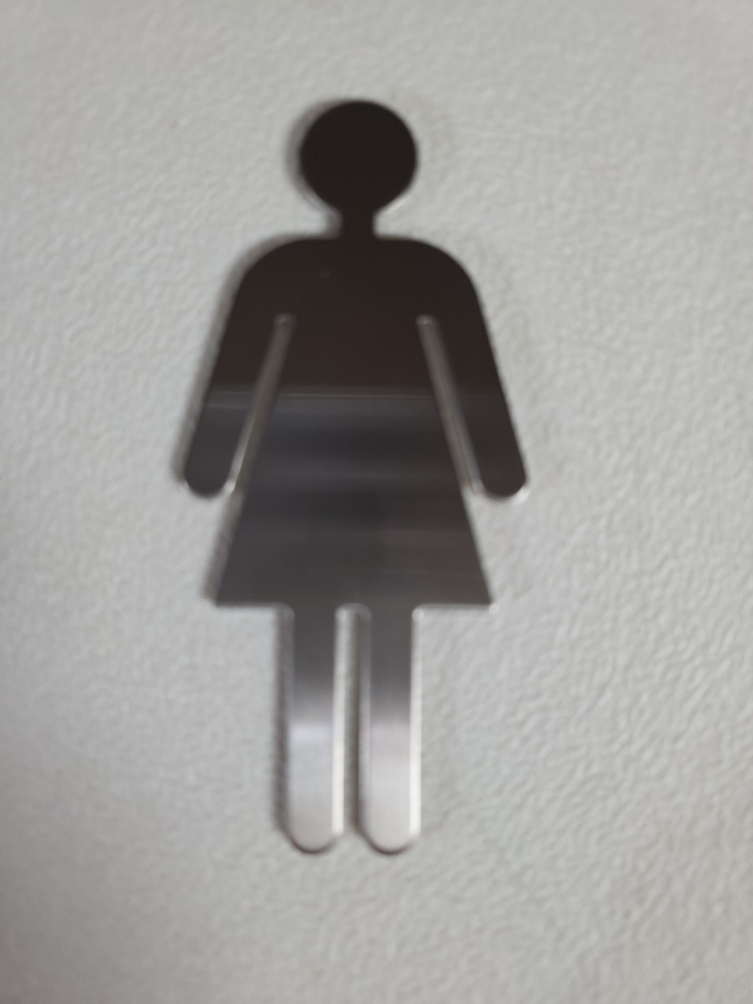 Female Restroom Sign Metal Stick On 2" x 4.25" Silver Tone Toilet Girls Bathroom
