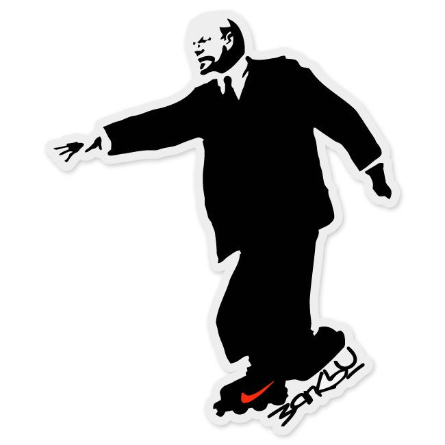 Banksy Lenin Rollerskating car bumper sticker 4" x 4"
