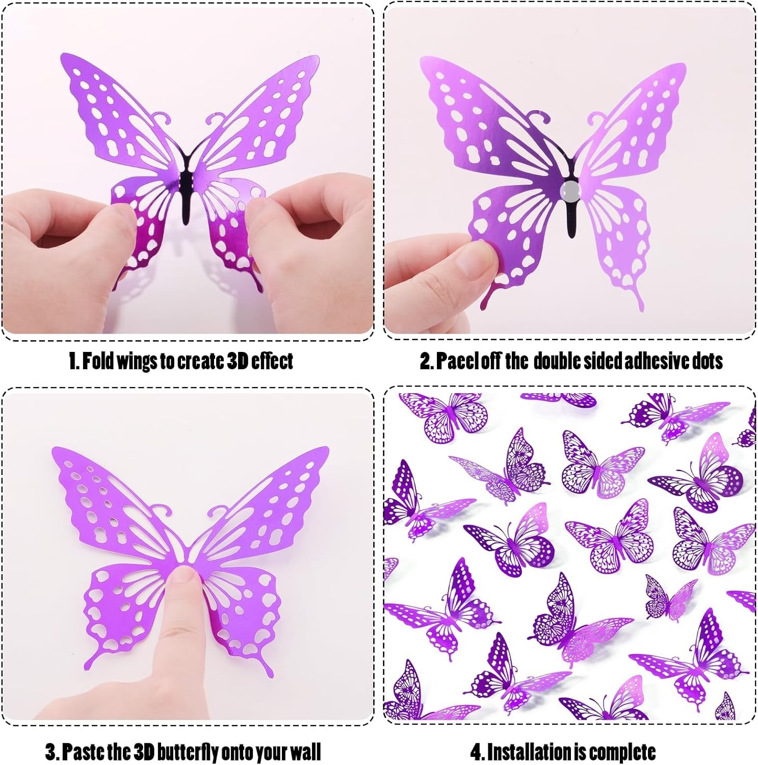 Purple 3D Butterfly Wall Stickers – Waterproof Removable Decor for Kids' Rooms