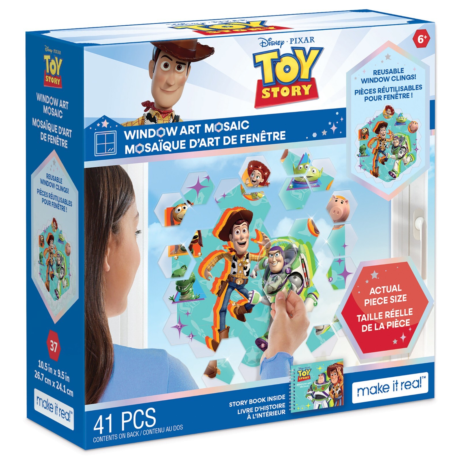Disney: Window Art Mosaic – Toy Story – 41 pcs, Reusable Window Puzzle Clings