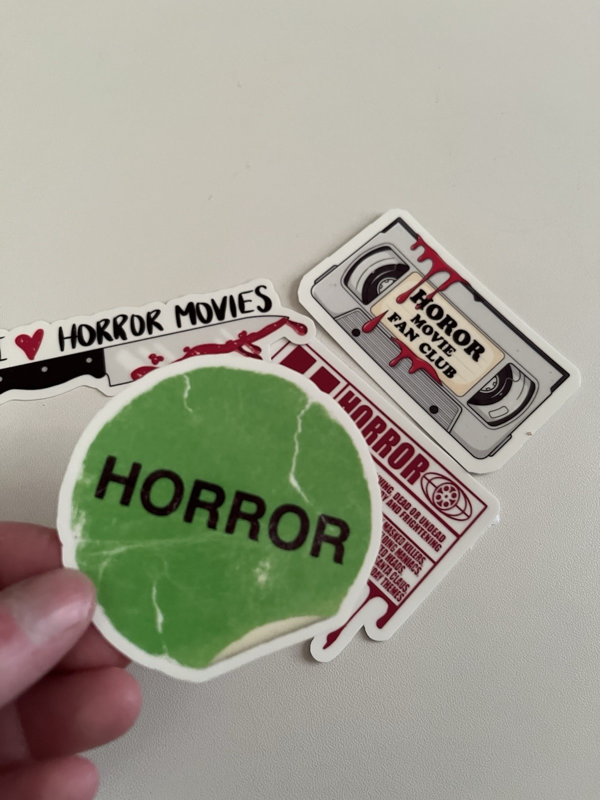 Horror Sticker Pack Glow in Dark 4pc | Creepy Cute VHS Knife Waterproof Stickers