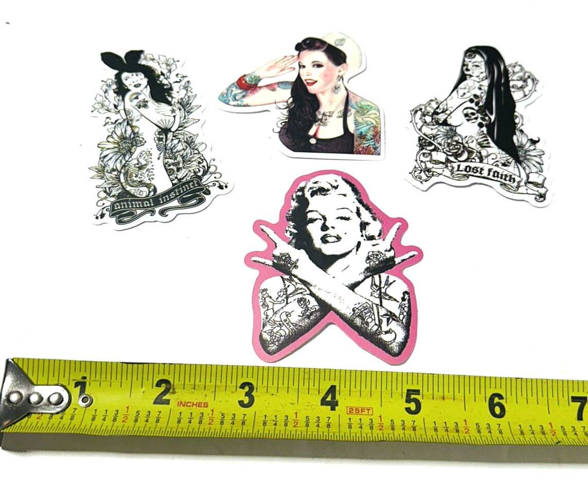 Tattooed Ladies Decals Stickers Marilyn Monroe Sexy Set of 4 Sailor Bunny Skull