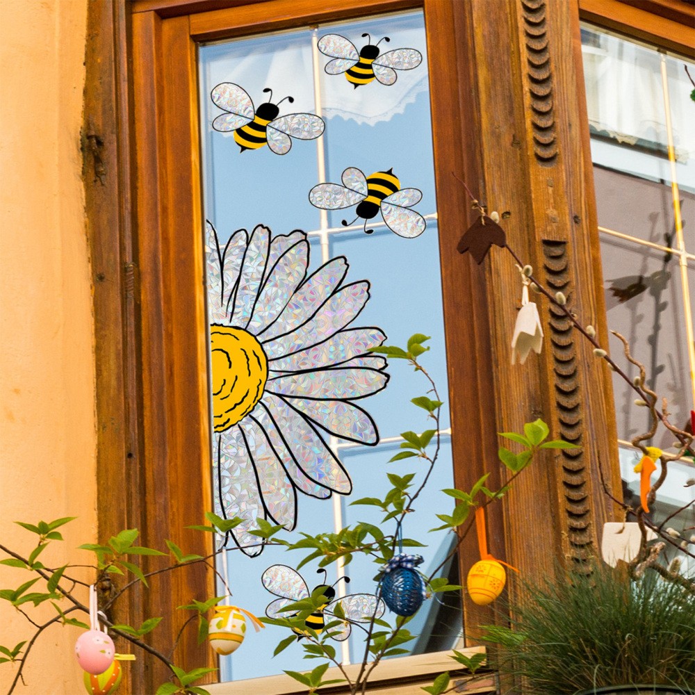 5X Summer Bee Sunflower Window Stickers 2-Side Glass Decals Shiny Window Clings