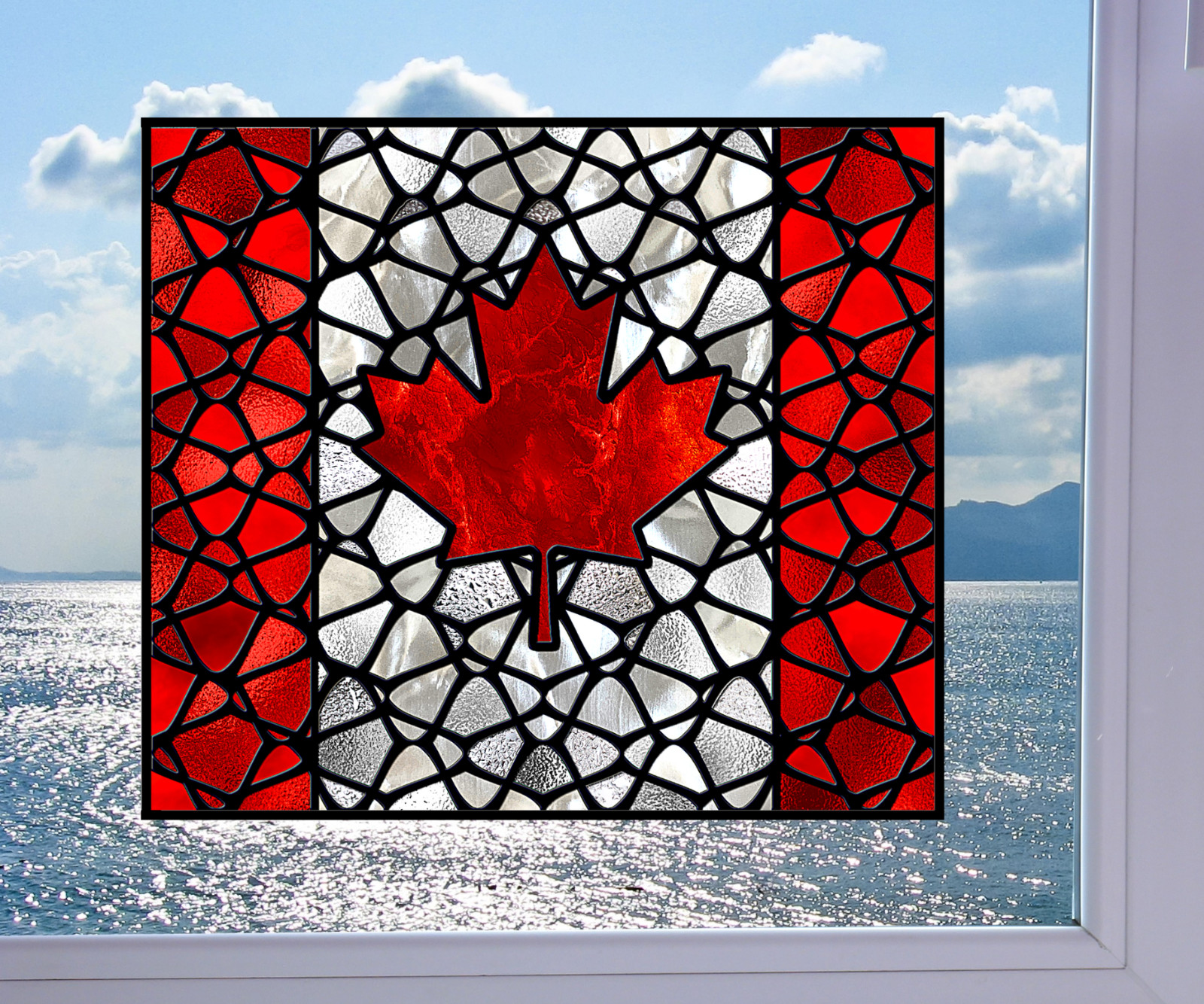Canadian Flag WINDOW CLING Sun-catcher Size 9" Rectangle ~ Repositionable Vinyl