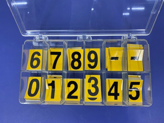Number Stickers Black on Yellow 1 1/2 Inch 25 Pieces per Number NEW Carry Case