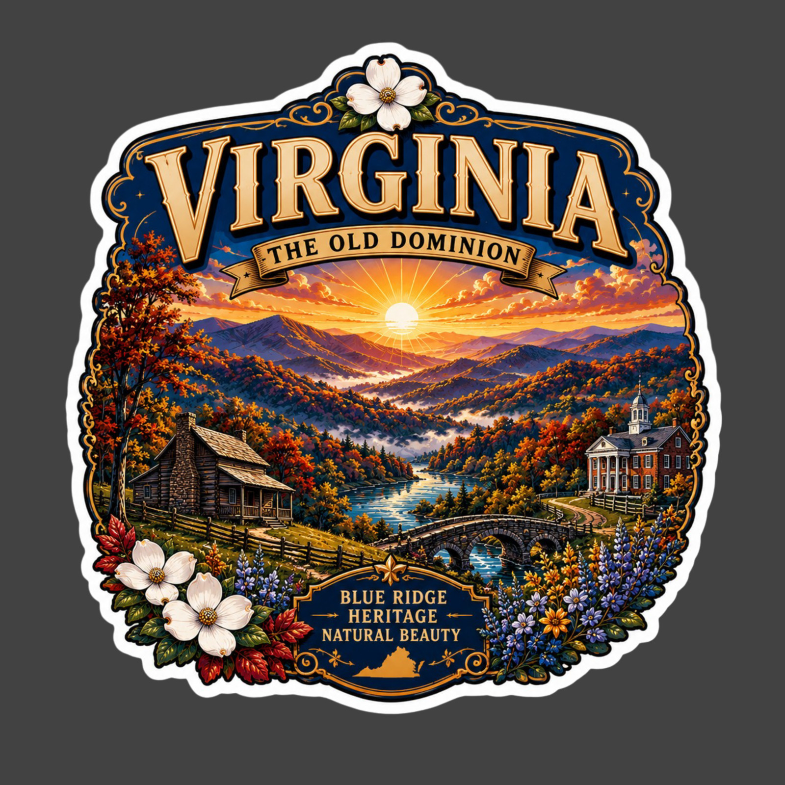 Virginia Sticker Vinyl Decal Blue Ridge Mountains Heritage Travel Souvenir Gift