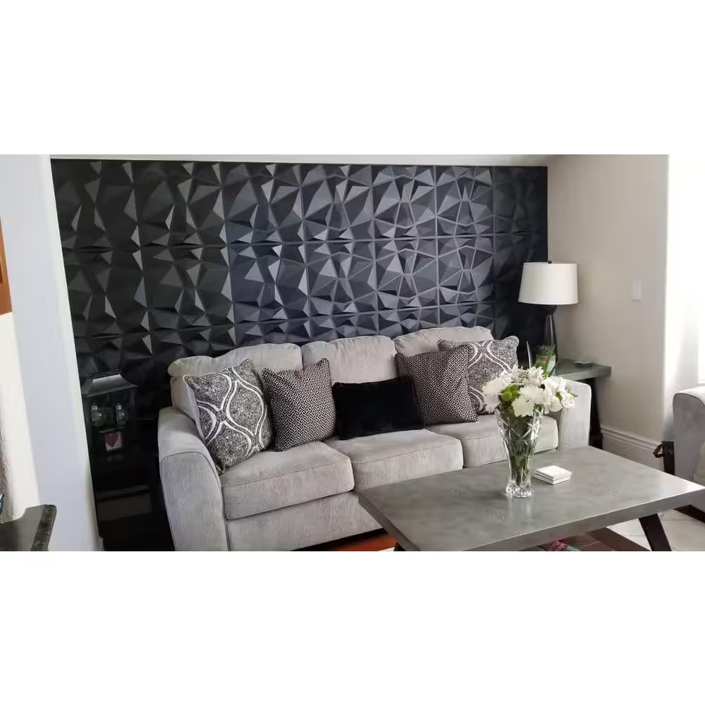 19.7 In. X 19.7 In. Diamond Black 3D PVC Wall Panels (12-Pack)