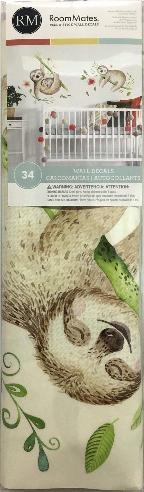 RMK3841GM Lazy Sloth Giant Peel and Stick Wall Decals